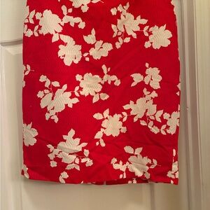Talbots Red Pencil Skirt with White Floral Print